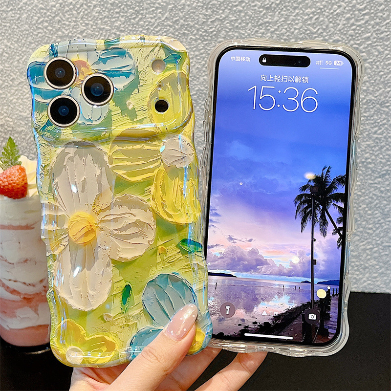 ファッションオイルペイント花柄ウェーブフォンケース iPho - Phone Cases Art のレビューと価格
