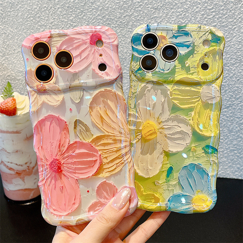 ファッションオイルペイント花柄ウェーブフォンケース iPho - Phone Cases Art のレビューと価格